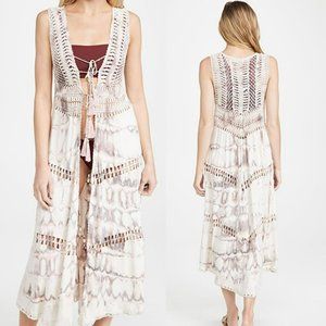 Crochet-Trim Tie-Front Swim Cover-Up Vest in Cream and Taupe